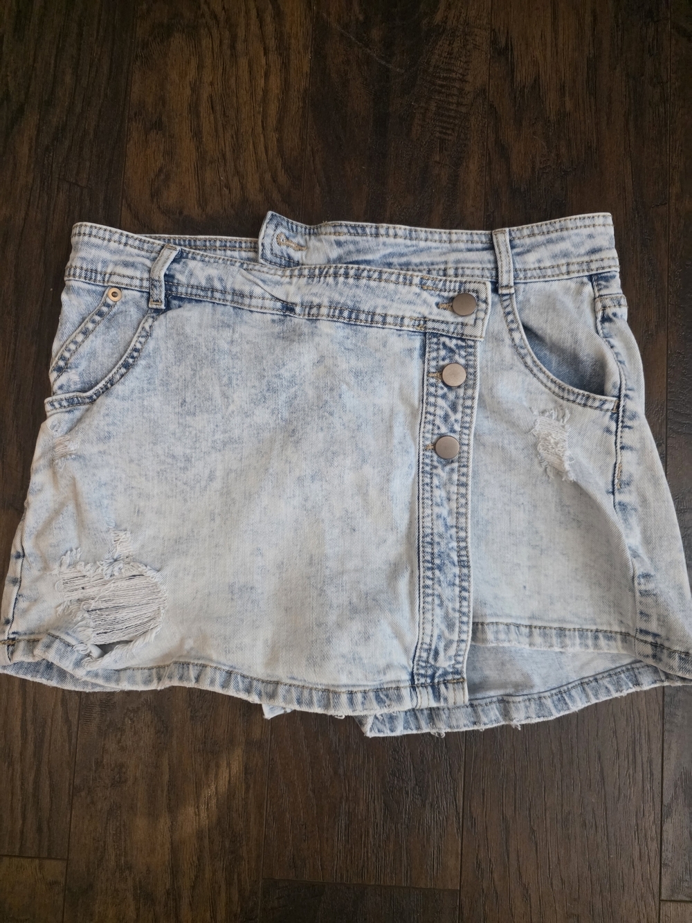 Light Blue Acid-Wash Denim Skirt